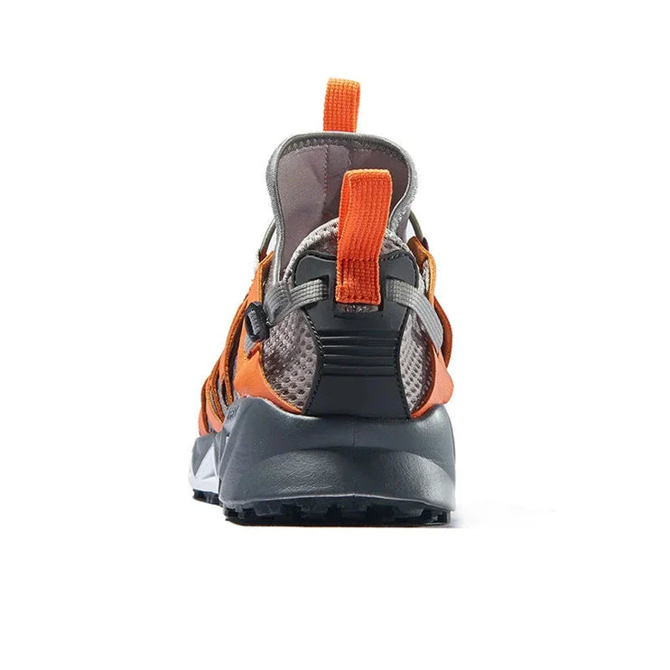 Back view of HydroFlow RAX Unisex Aqua Upstream Schuhe, featuring orange mesh material and slip-resistant rubber sole.