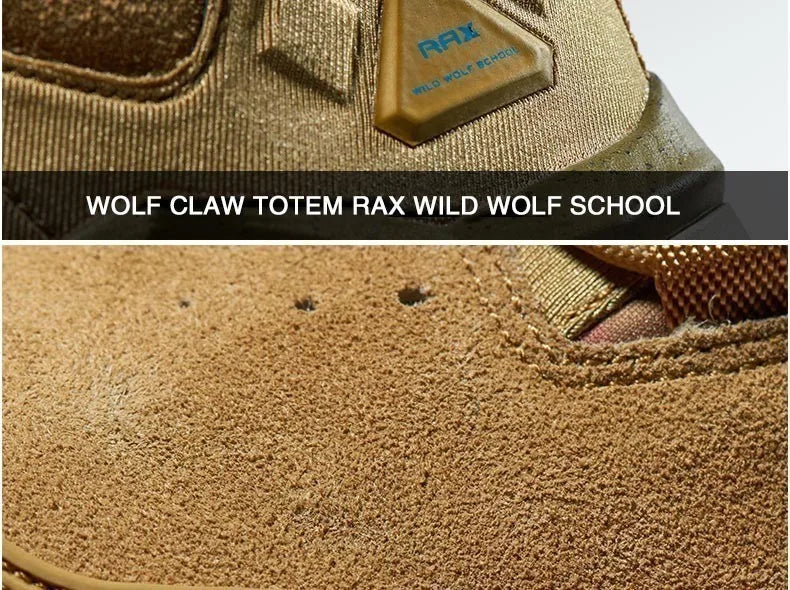 Close-up of TerraShield RAX hiking boots in suede, showcasing durable construction and detail for outdoor activities.