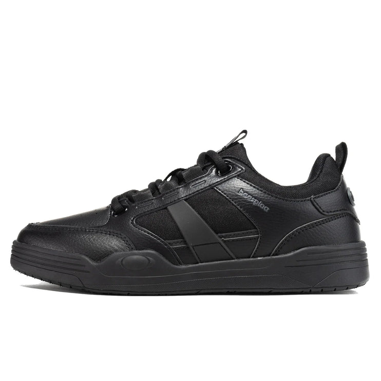 Black Baasploa UrbanStride men's leather sneakers, stylish and slip-resistant for everyday outdoor activities.